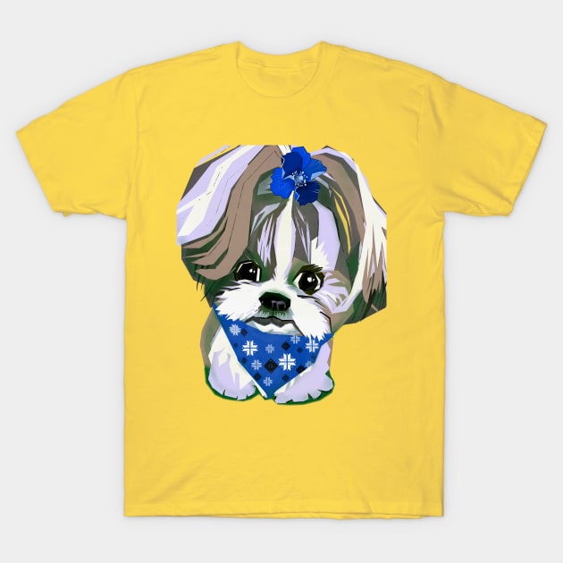 Shih Tzu Dog’s Cute Portrait in Digital Pop Art Style T-Shirt by Shadesandcolor